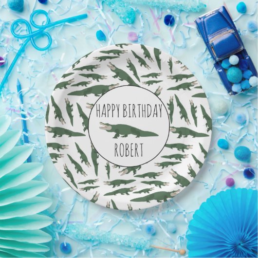 Cute Alligator Crocodile Pattern Custom Name Papieren Bordje (Feest)
