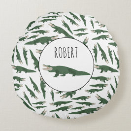 Cute Alligator Crocodile Pattern Custom Name Rond Kussen