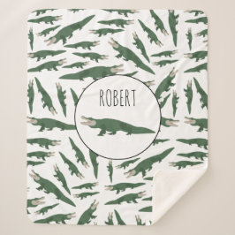 Cute Alligator Crocodile Pattern Custom Name Sherpa Deken