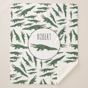 Cute Alligator Crocodile Pattern Custom Name Sherpa Deken