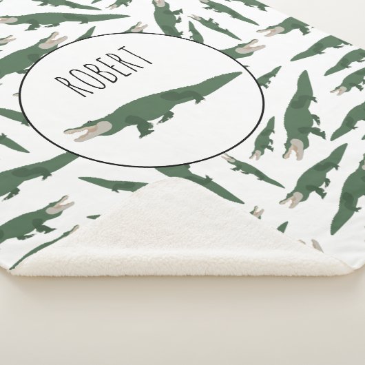 Cute Alligator Crocodile Pattern Custom Name Sherpa Deken (3/4)