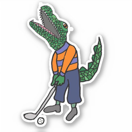 Cute Alligator die Golf Sports Cartoon speelt Sticker (Voorkant)