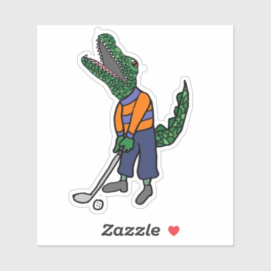 Cute Alligator die Golf Sports Cartoon speelt Sticker (Vel)