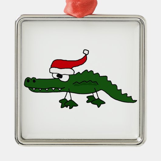 Cute Alligator die met Kerstmis Pet is gevlogen Metalen Ornament (Voorkant)