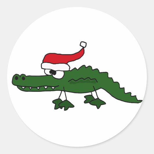 Cute Alligator die met Kerstmis Pet is gevlogen Ronde Sticker (Voorkant)