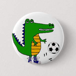 Cute Alligator die Voetbal speelt Voetbal of de Ca Ronde Button 5,7 Cm