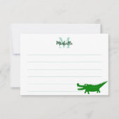 Cute Alligator Drawing Lined Monogram Custom Notitiekaartje (Voorkant)