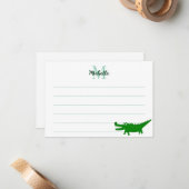  Cute Alligator Drawing Lined Monogram Custom Notitiekaartje (Voorkant / Achterkant in situ)