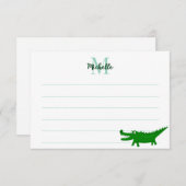  Cute Alligator Drawing Lined Monogram Custom Notitiekaartje (Voorkant / Achterkant)