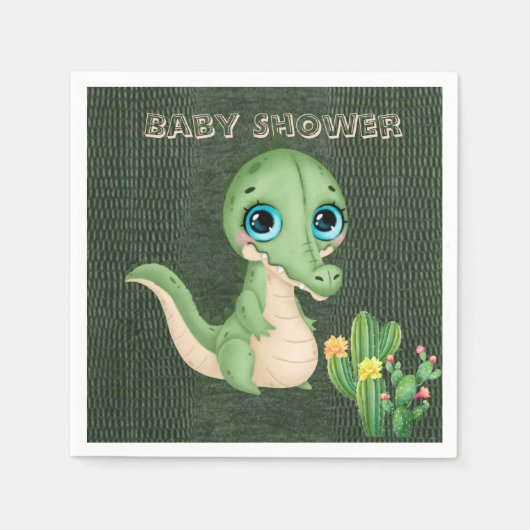 Cute Alligator en Succulents Baby shower Servet (Voorkant)