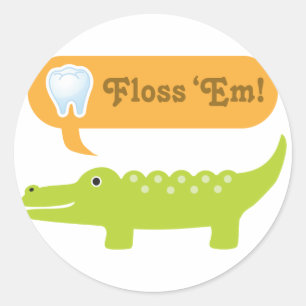 Cute Alligator Floss Dental Hygiene Ronde Sticker