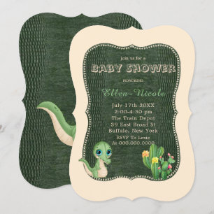 Cute Alligator Green Cactus Baby shower Invites Kaart