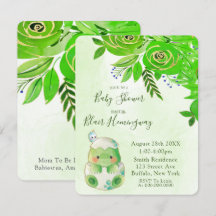 Cute Alligator Green Gold Flowers Baby shower