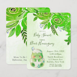Cute Alligator Green Gold Flowers Baby shower Kaart