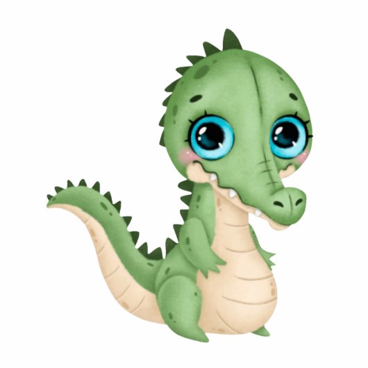 Cute Alligator Green Leather Huid Cake Topper Staand Fotobeeldje (Voorkant)