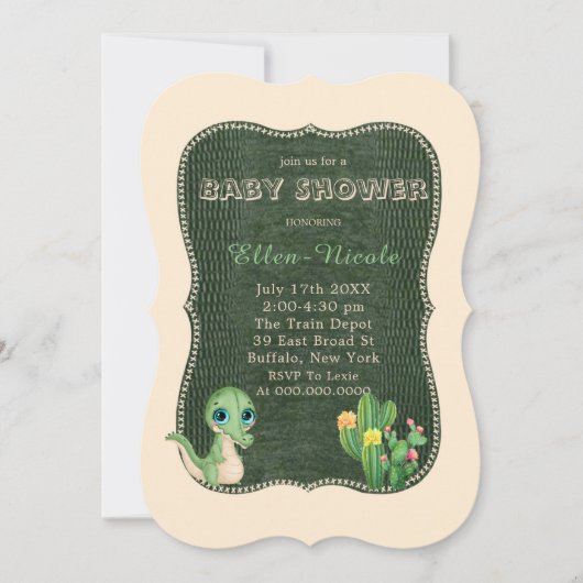 Cute Alligator Groene Cactus Baby Shower Uitnodigi Kaart (Voorkant)