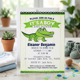 Cute Alligator Het is een Jongen Baby Shower Uitno Kaart