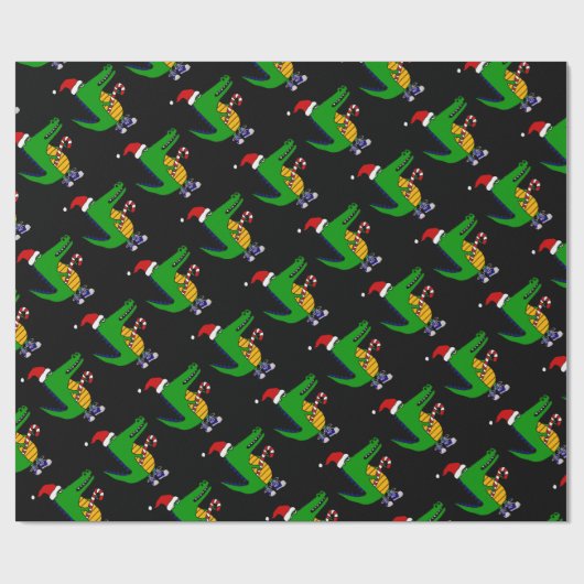 Cute Alligator in Santa Hat-kerstCartoon Cadeaupapier (Vlak)