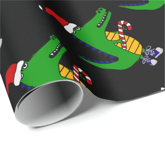 Cute Alligator in Santa Hat-kerstCartoon Cadeaupapier (Rol Hoek)