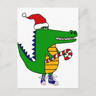 Cute Alligator in Santa Hat-kerstCartoon Feestdagenkaart