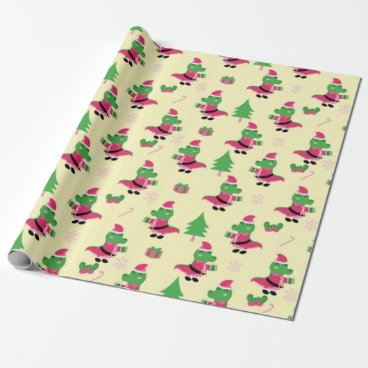 Cute Alligator-kerstpatroon Cadeaupapier (Uitgerold)