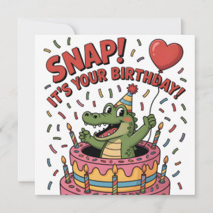 Cute Alligator Verjaardagstaart Feest Design Feestdagenkaart