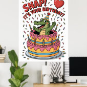 Cute Alligator Verjaardagstaart Feest Design Poster (Thuiskantoor)