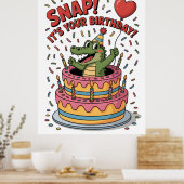 Cute Alligator Verjaardagstaart Feest Design Poster (Keuken)