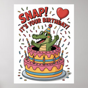 Cute Alligator Verjaardagstaart Feest Design Poster