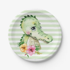 Cute Alligator Waterverf Flowers Baby shower Pap Papieren Bordje