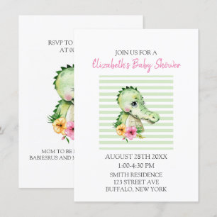 Cute Alligator Waterverf Hibiscus Baby shower in Kaart