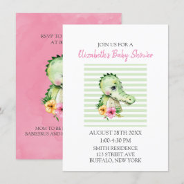 Cute Alligator Waterverf Hibiscus Baby shower Kaart
