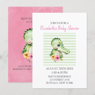 Cute Alligator Waterverf Hibiscus Baby shower Kaart