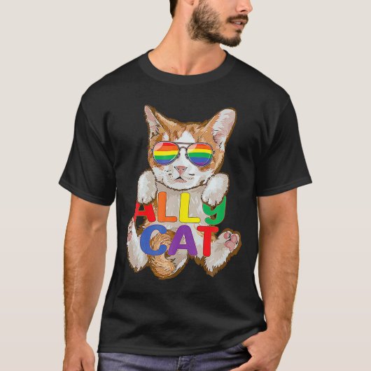 Cute Ally Cat LGBT Gay Rainbow Pride Flag Kitten S T-shirt (Voorkant)