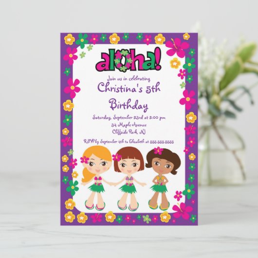 Cute Aloha Luau Birthday Party Kaart (Staand voorkant)