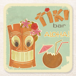Cute Aloha Tiki Bar Pineapple Cartoon Kartonnen Onderzetters