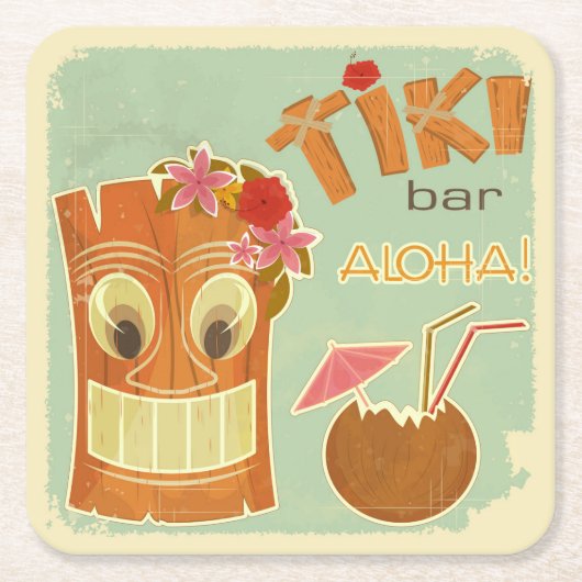 Cute Aloha Tiki Bar Pineapple Cartoon Kartonnen Onderzetters (Voorkant)
