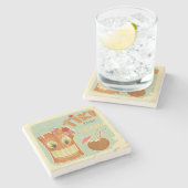 Cute Aloha Tiki Bar Pineapple Cartoon Stenen Onderzetter (Zijkant)