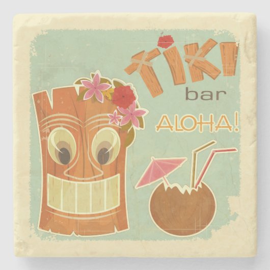 Cute Aloha Tiki Bar Pineapple Cartoon Stenen Onderzetter (Voorkant)