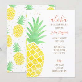 Cute Aloha Tropische Waterverf Ananas met Gold Kaart