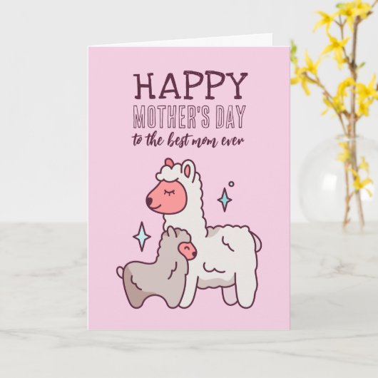 Cute Alpaca Animal Cartoon Happy Moederdag Kaart (Gele Bloem)