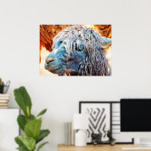 Cute Alpaca Baby in Blue Poster (Thuiskantoor)
