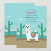 Cute Alpaca Birthday Party Kaart (Voorkant / Achterkant)
