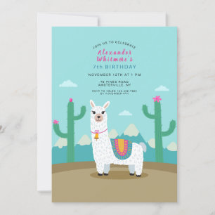 Cute Alpaca Birthday Party Kaart