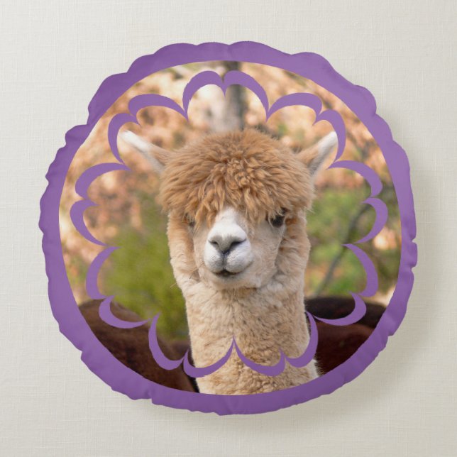 Cute Alpaca Birthday Round Pillow Rond Kussen (Voorkant)