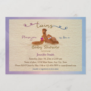 Cute Alpaca Boy Girl Twins Baby Shower Invitations Kaart