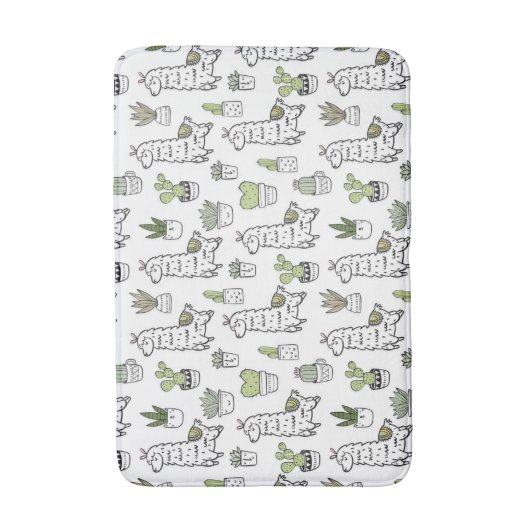 Cute Alpaca & Cactus Pattern Badmat (Voorkant Verticaal)