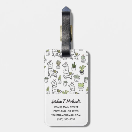 Cute Alpaca & Cactus Pattern Bagagelabel (Achterkant verticaal)