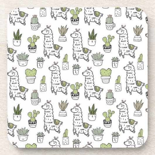 Cute Alpaca & Cactus Pattern Bier Onderzetter (Voorkant)