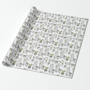Cute Alpaca & Cactus Pattern Cadeaupapier